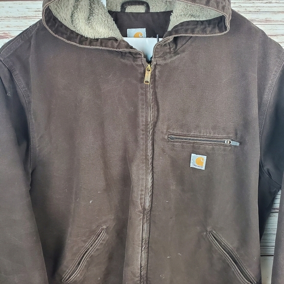 Carhartt Men's 3XL Brown Fleece Sherpa Lined Hooded Duck Canvas Jacket Coat - Picture 3 of 14
